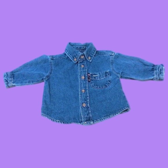 'Lil 66' Route 66 Toddler Front Pocket Button Down Collar Blue Denim Jacket 12M - Picture 10 of 16